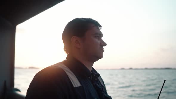 Marine Deck Officer or Chief Mate on Deck of Offshore Vessel or Ship alt
