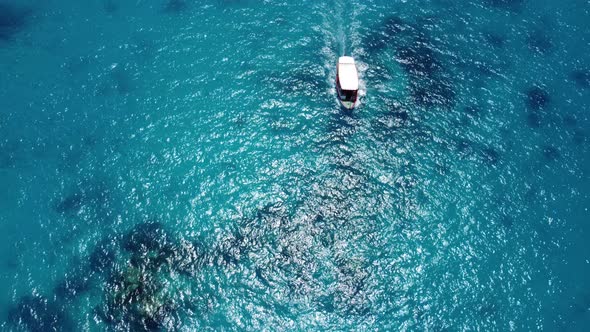 A drone fly over small boat