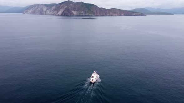 boat in the open ocean of Kamchatka