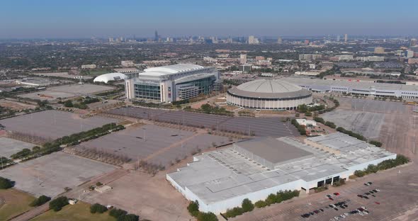 Aerial View Of The Astrodome And Reliant Stadium In Houston Texas Stock Footage