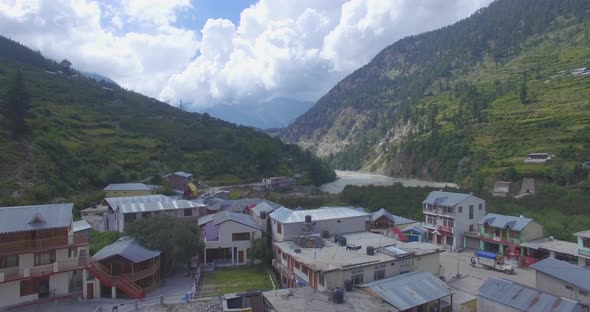 Himalayan Village Near Tributary of Ganges in India