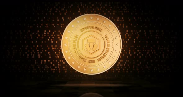 Crypto.com CRO cryptocurrency golden coin loop on digital background alt
