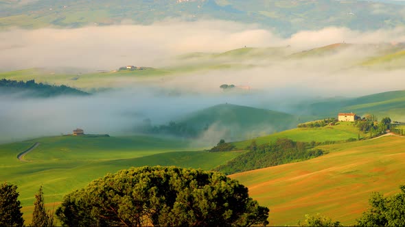 Tuscany Italy Foggy Landscape At Dawn alt