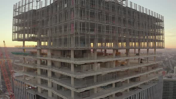 Aerial View Of The Construction Of The Upper Levels Of A Tall Office Building