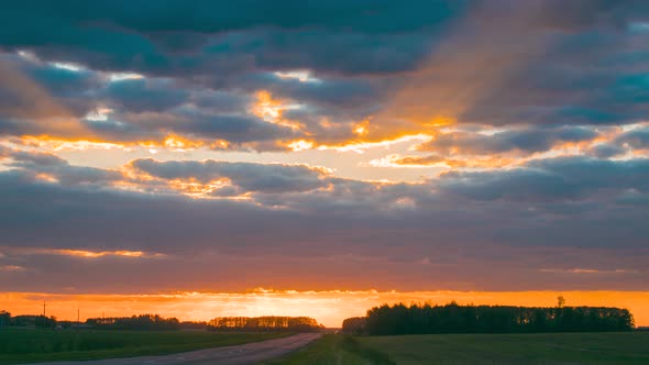 Vivid Beautiful Sunset Sun Sunshine Above Summer Landscape Counrty Forest alt