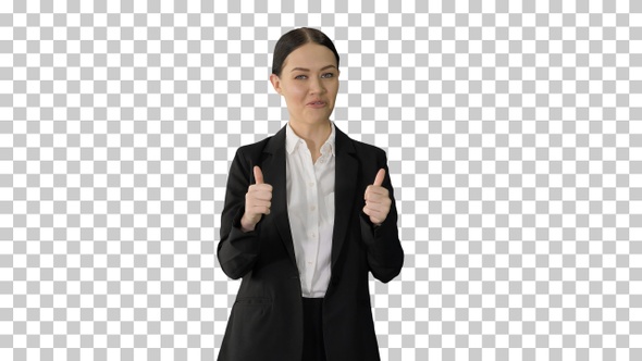 Smiling businesswoman explaining and gesturing, Alpha Channel alt