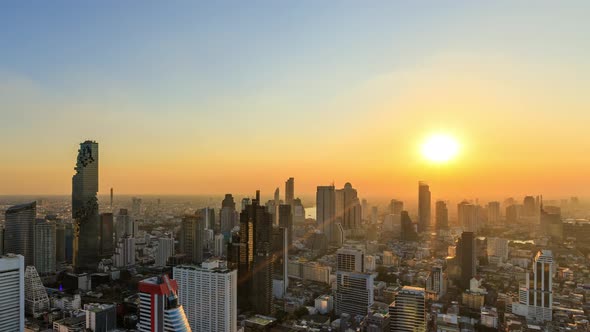 Bangkok business district city center above Silom area, day to night – Time Lapse