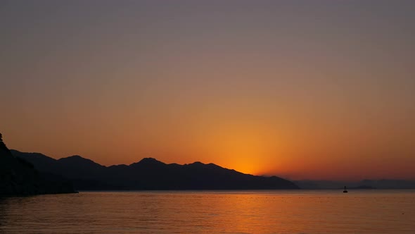 Fascinating Dawn On The Shore Of The Aegean Sea Coast Of Turkey.