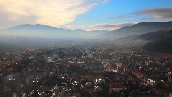 4k Drone Shot Above Small Village Birds Passing By Amazing Landscape Hills Romania