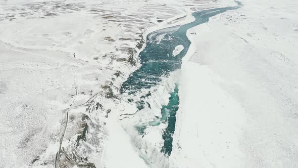 View of Frozen Iconic Gullfoss Waterfall in Iceland alt