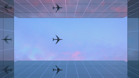 Airplane Over Glass Skyscrapers