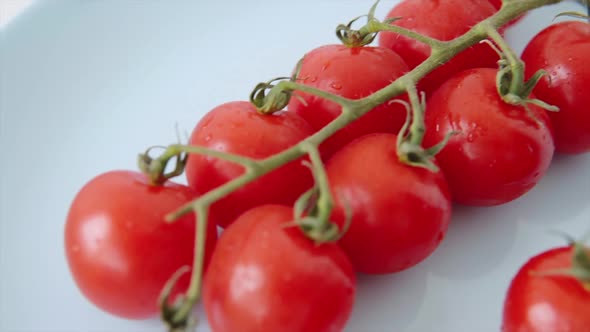 Organic Red Cherry Tomatoes on a Big Blue Plate