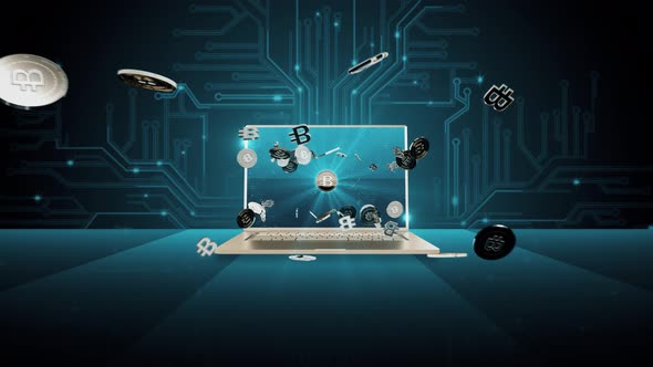 01 - 6 BYTECOIN Cryptocurrency Background with Lap Top Computer 4K alt