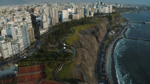 Aerial view of Miraflores, Lima city capital in Peru 4K