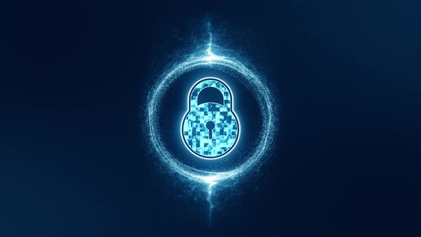 Security key with blue energy ball particle abstract backgrounds seamless loop video alt