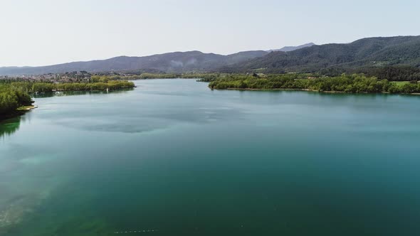 Aerian Drone View of Lake Banyoles in Girona Catalonia Spain