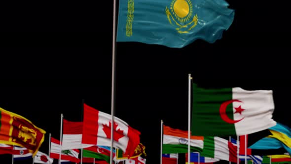 Kazakstan Flag With World Flags In Alpha Channel