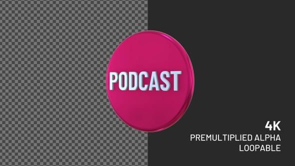 Podcast 3D Rotating Loopable Badge with Alpha Channel 4K alt