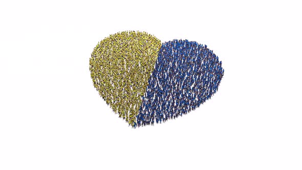 People Gather And Form Heart Shape With Ukrainian Colors