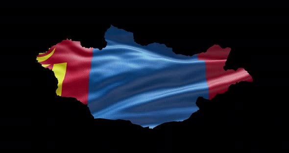 Mongolia national flag background with country shape outline. Alpha channel animation alt