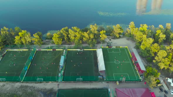Soccer Football Fields in the Park Near the Lake