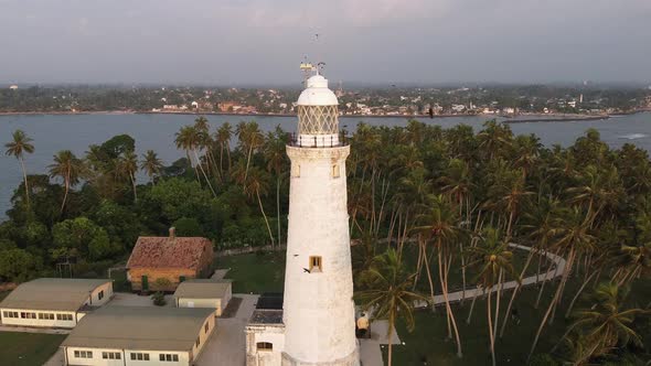 Aerial Drone View of the Old Lighthouse of White Stone Located on the Island