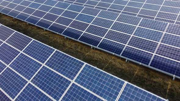 Aerial Drone View Solar Panels on Sunny Day Closeup alt