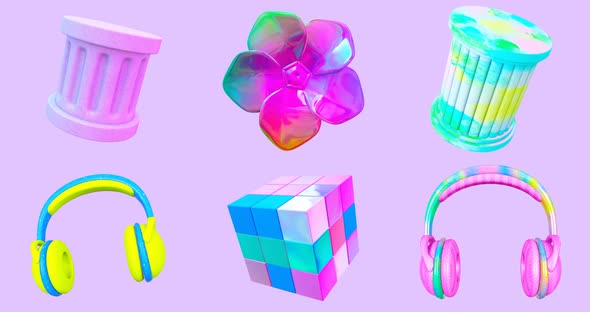 3d stylish objects Animation minimal set with alpha matte. Original funky design