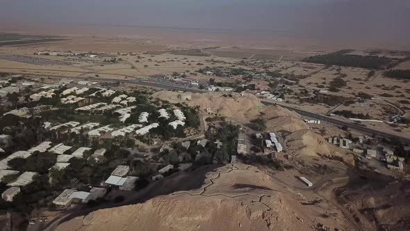 Panoramic aerial view of a kibbutz yotvata in the middle of the desert, Israel alt