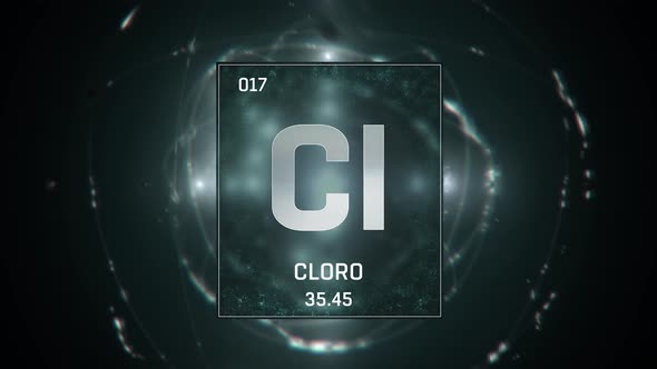Chlorine as Element 17 of the Periodic Table on Green Background in Spanish Language