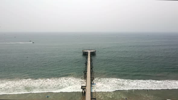 Aerial Of Venice Fishing Pier During Summer Holiday In Los Angeles, California - drone shot alt