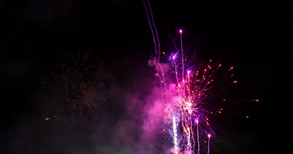 Real colorful fireworks display in the dark sky