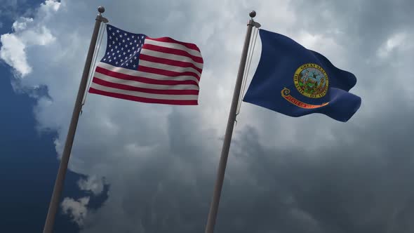 Waving Flags Of The United States And Idaho State Flag 2K alt
