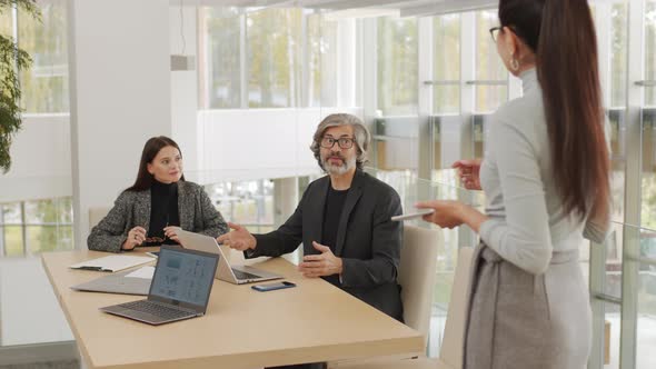 Coworkers Negotiating In Meeting Room alt