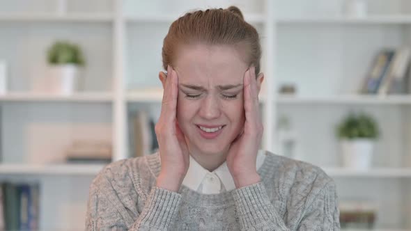 Portrait of Exhausted Young Woman Having Headache alt