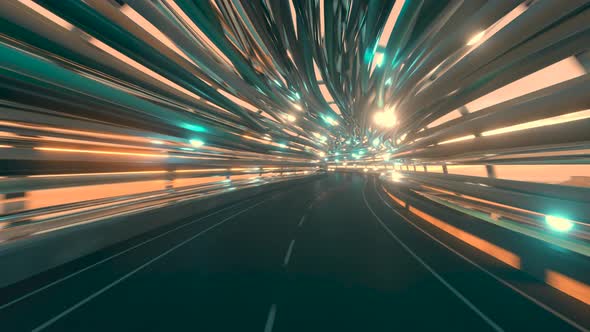 Flying in a Futuristic Fiber Optic Tunnel with a Road alt