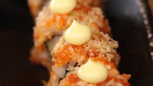 Sushi roll set. Various Sushi japanese food in restaurant