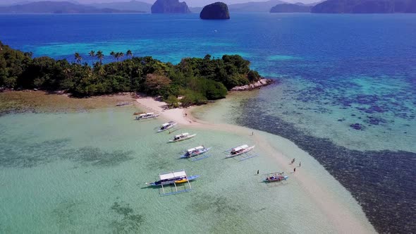 Aerial Fly-Over View of Snake Island, El-Nido. Palawan Island, Philippines