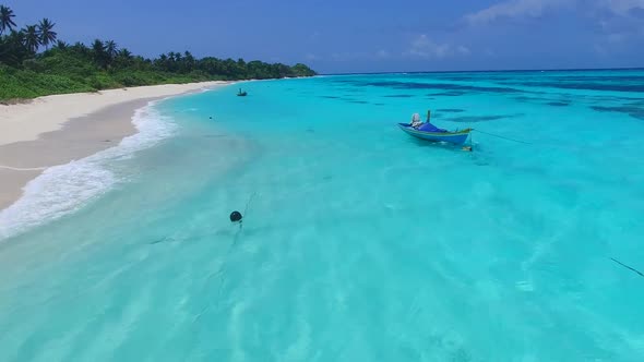 Aerial drone sky of bay beach by lagoon and sand background alt