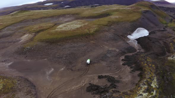 Aerial View of Road Trip Car in Kamchatka