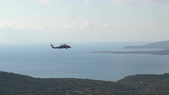 NATO Military Helicopter Off the Coast of Turkey Near the Greek Island of Lesvos alt