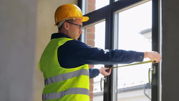 Male Builder with Ruler Measuring Window