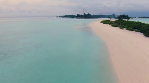 Drone Flyuing Along Maldive Paradise Tropical Island