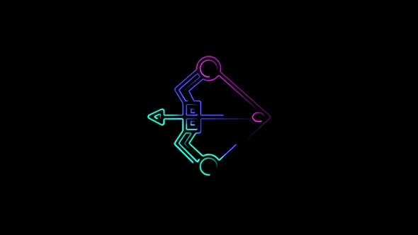 Crossbow bow and arrow icon abstract seamless animation of 4K neon lines. alt
