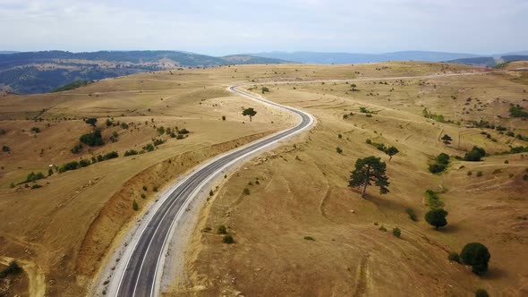 Empty Highway on the Yellow Steppe Meadow in Anatolia, Turkey