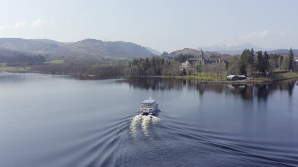 Nessie Tour Boat on Loch Ness Near Fort Augustus in Scotland alt