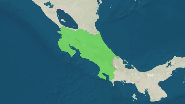 Zoom in to the Map of Costa Rica with Text Textless and with Flag