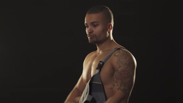Sexy Ripped Strong Athletic African Construction Worker Posing Confidently alt