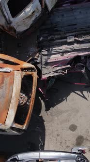 Vertical Video of Destroyed Cars in the City of Irpin Ukraine alt