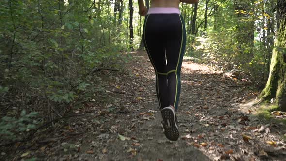 Energetic Female Jogger Exercising In the Morning, Running Along Forest Path alt